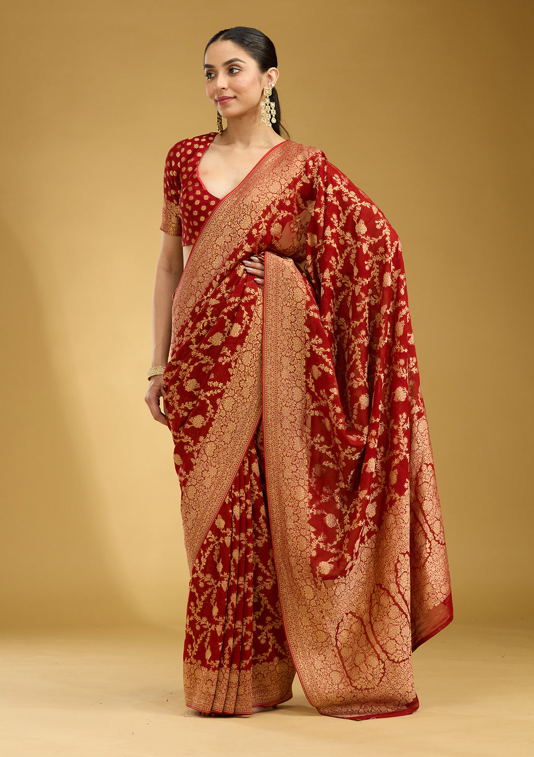 Rust Zariwork (Gold) Silk Saree