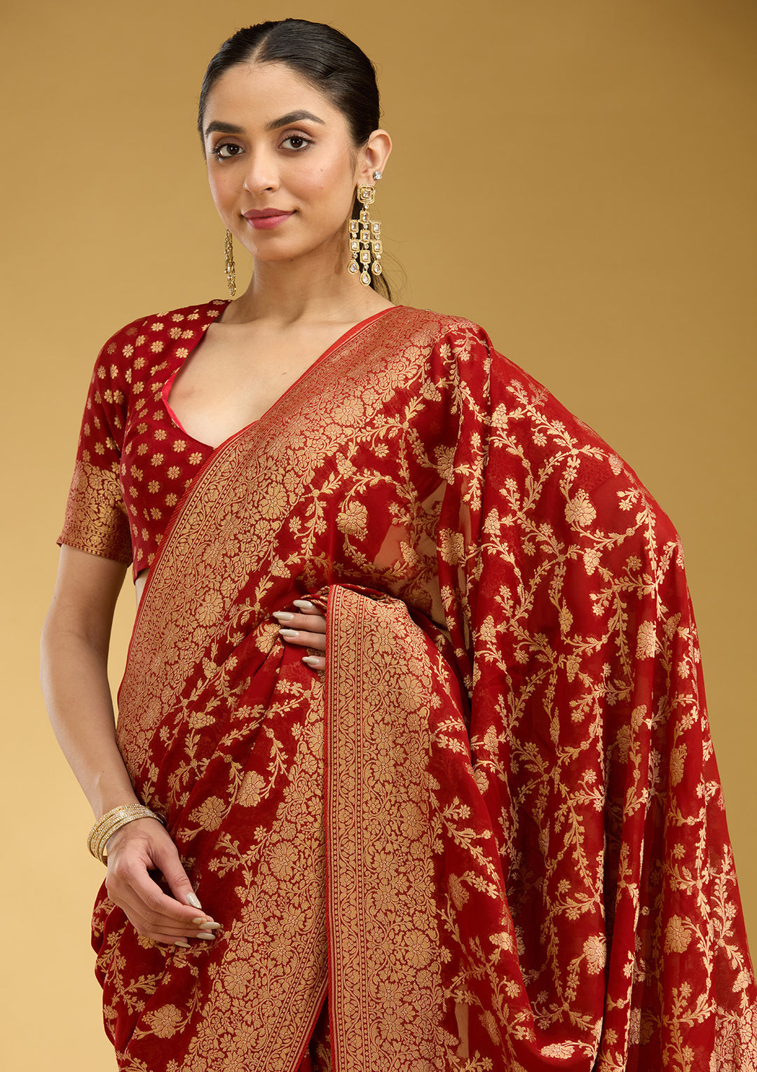 Rust Zariwork (Gold) Silk Saree