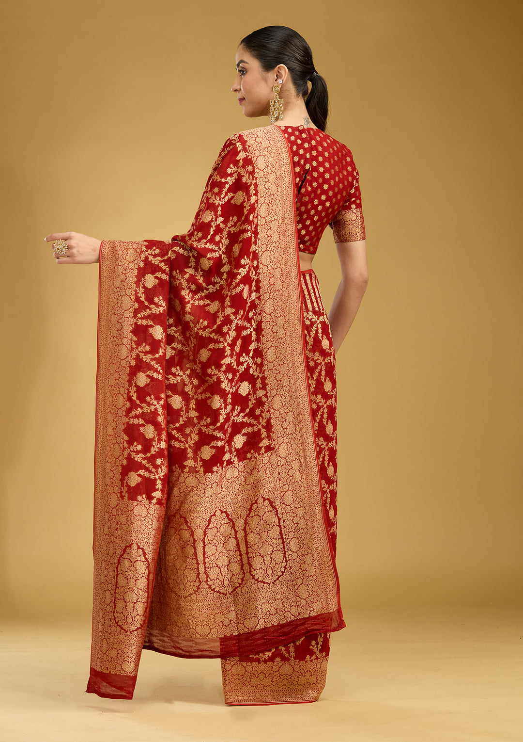 Rust Zariwork (Gold) Silk Saree