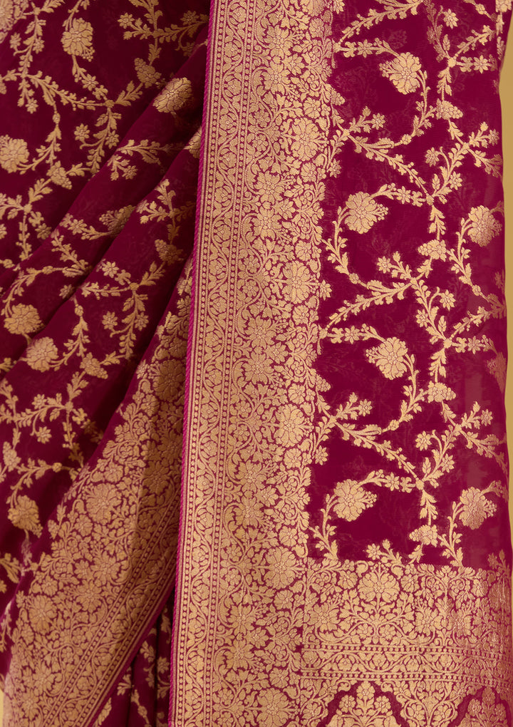 Wine Zariwork (Gold) Silk Saree