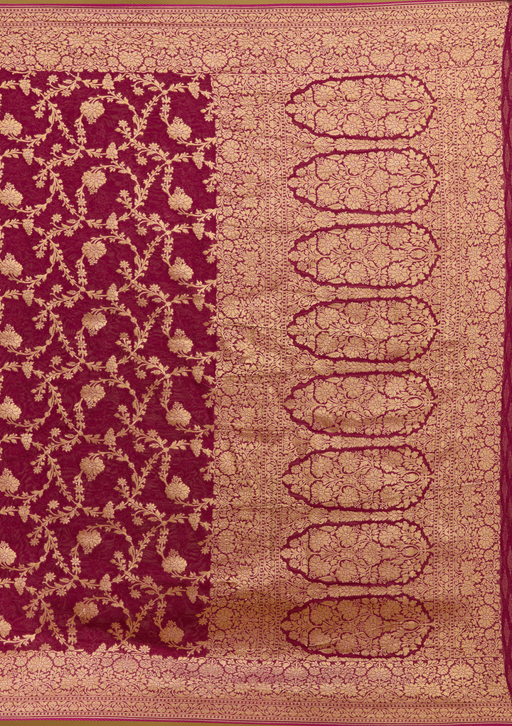 Wine Zariwork (Gold) Silk Saree