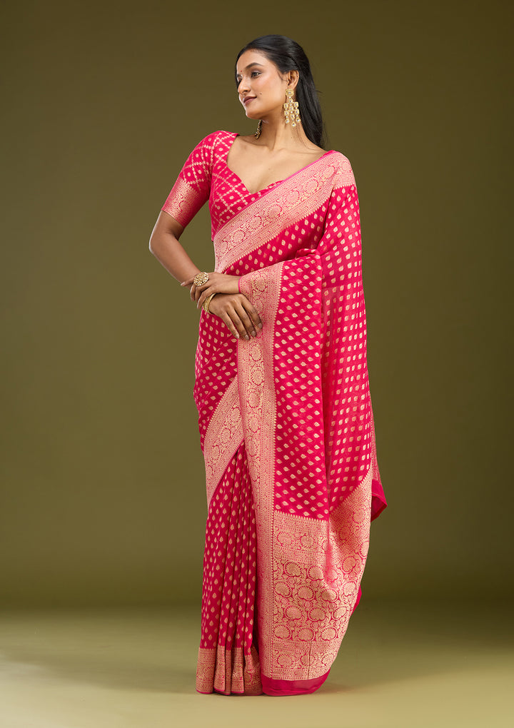 Pink Zariwork Georgette Silk Saree