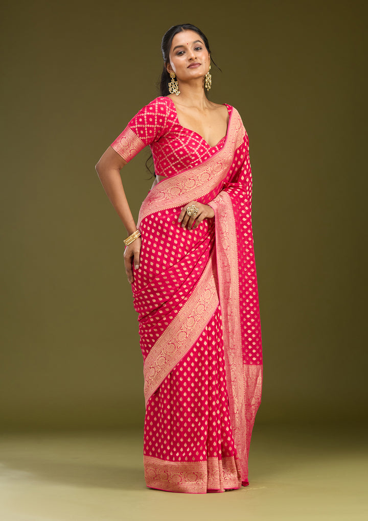 Pink Zariwork Georgette Silk Saree