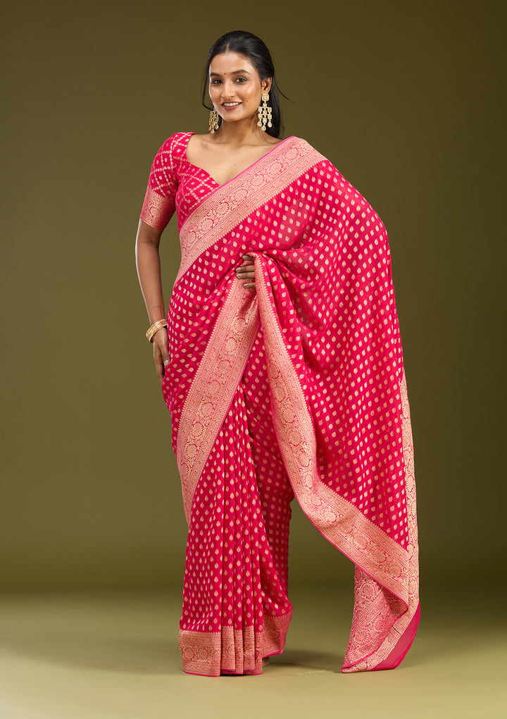 Pink Zariwork Georgette Silk Saree