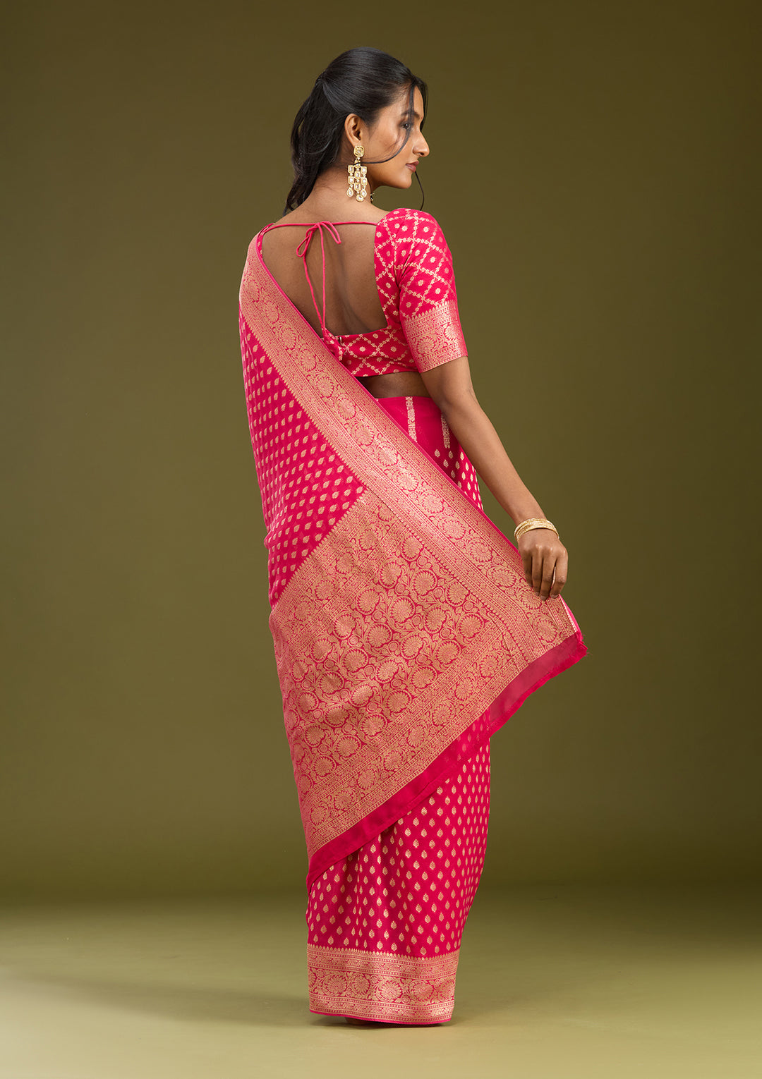 Pink Zariwork Georgette Silk Saree