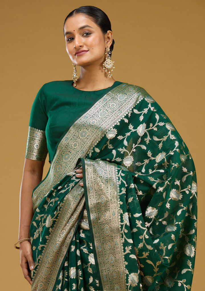 Bottle Green Zariwork Art Silk Silk Saree