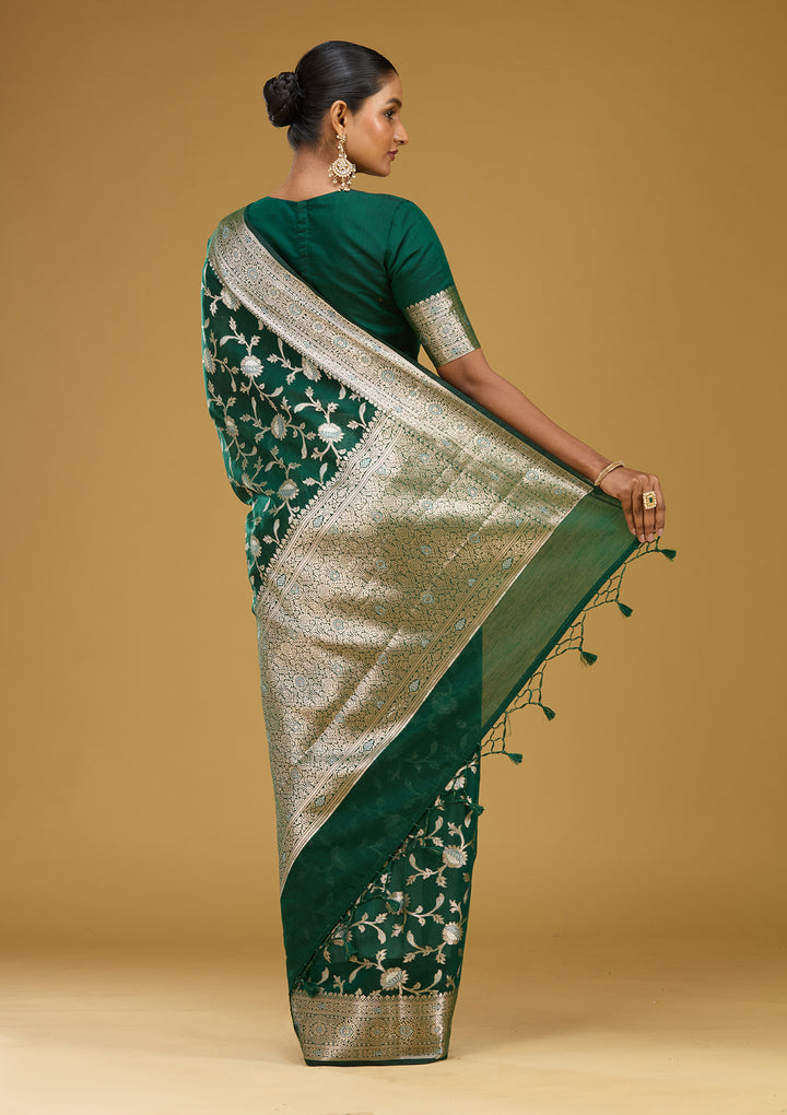 Bottle Green Zariwork Art Silk Silk Saree