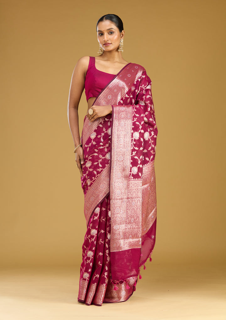 Wine Zariwork Art Silk Silk Saree