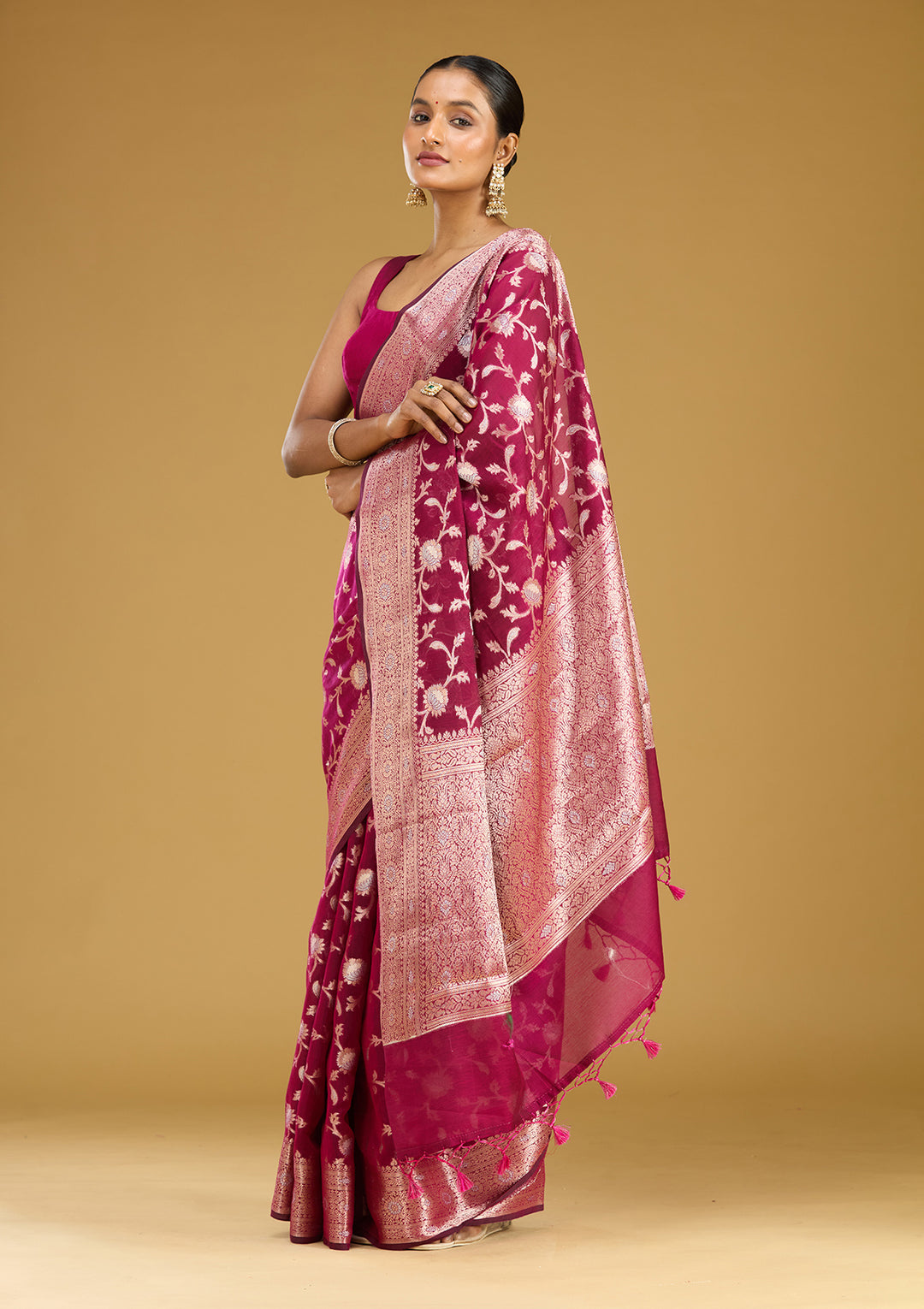 Wine Zariwork Art Silk Silk Saree