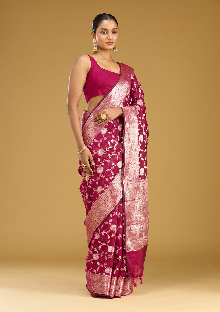 Wine Zariwork Art Silk Silk Saree