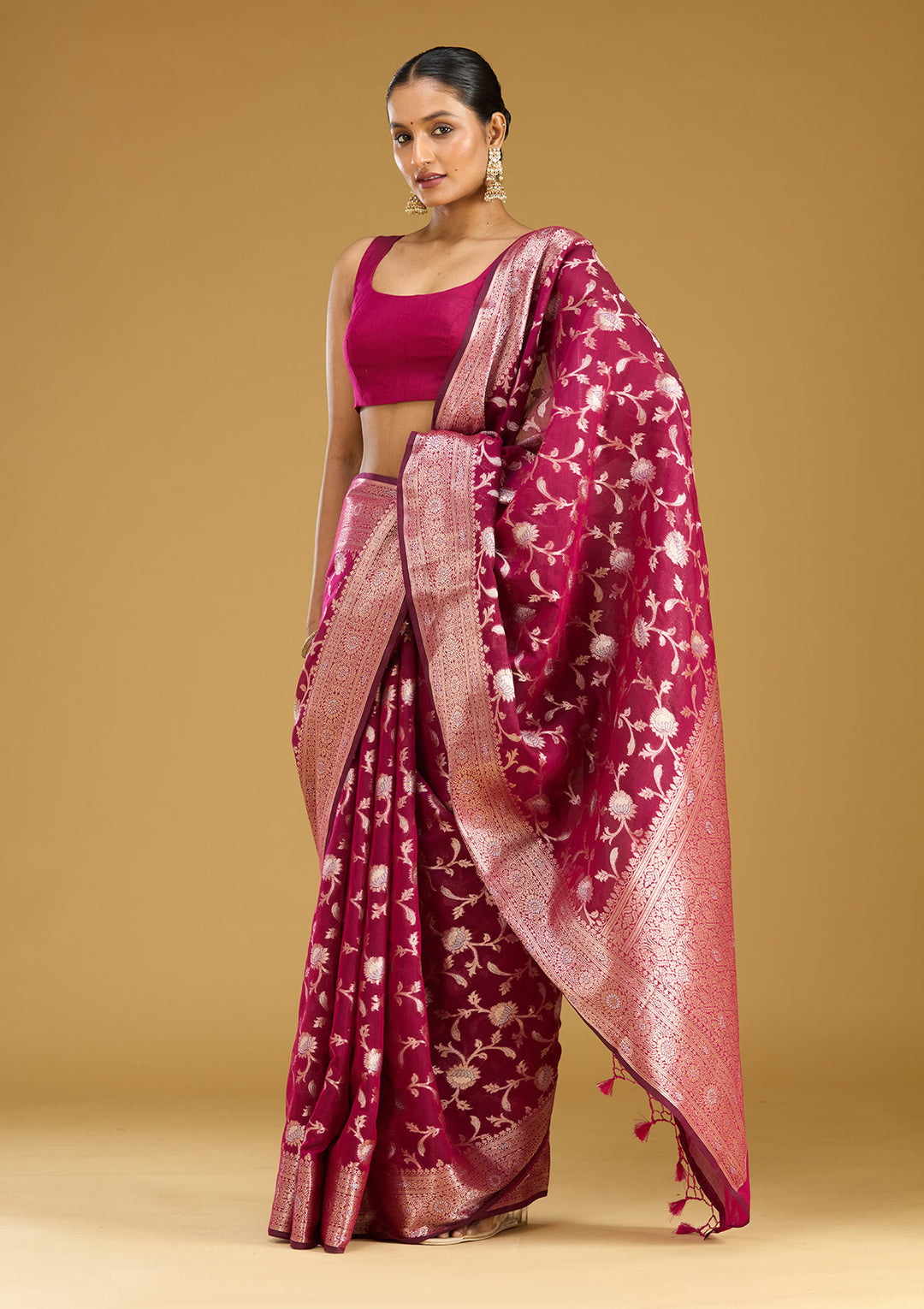 Wine Zariwork Art Silk Silk Saree