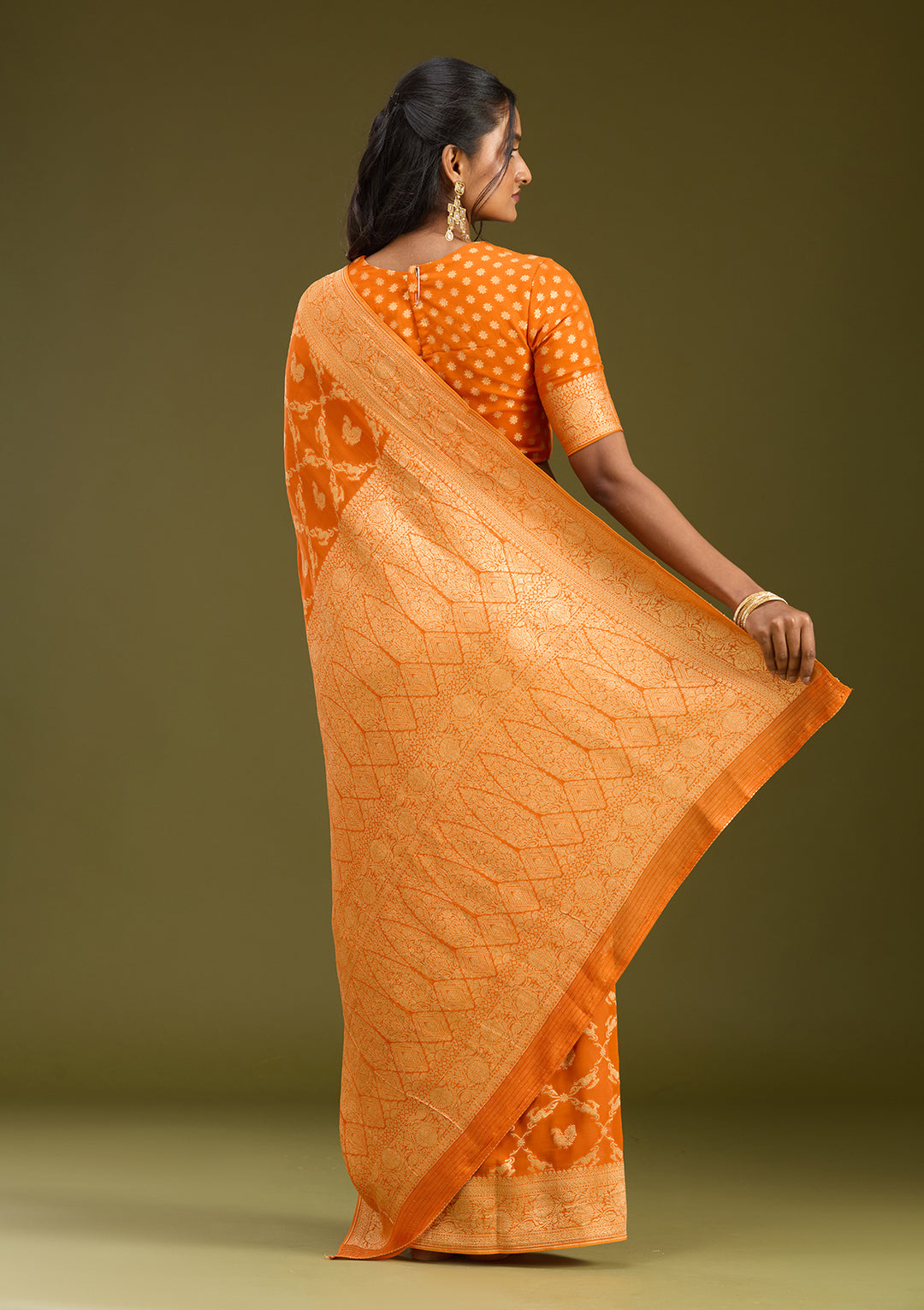 Orange Zariwork Satin Silk Saree