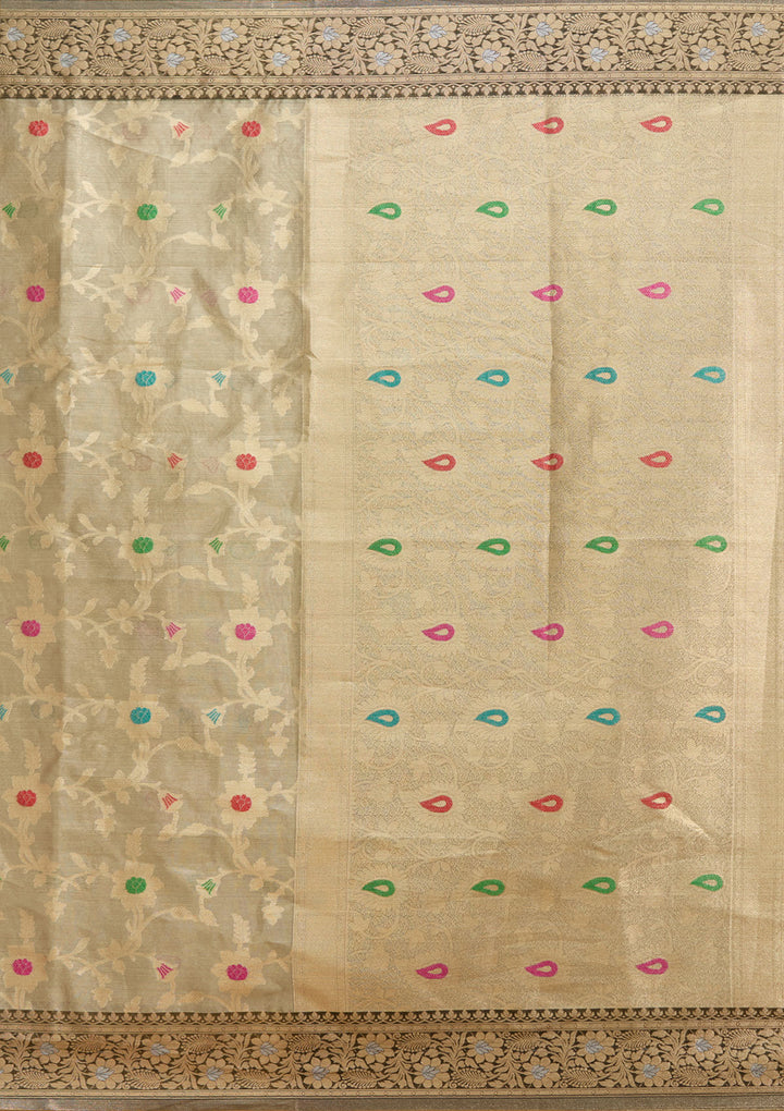 Light Grey Zariwork Tissue Silk Saree