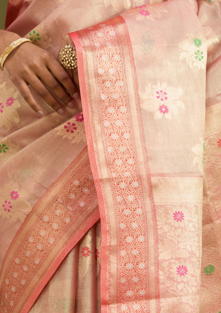 Peach Zariwork (Gold) Tissue Silk Saree