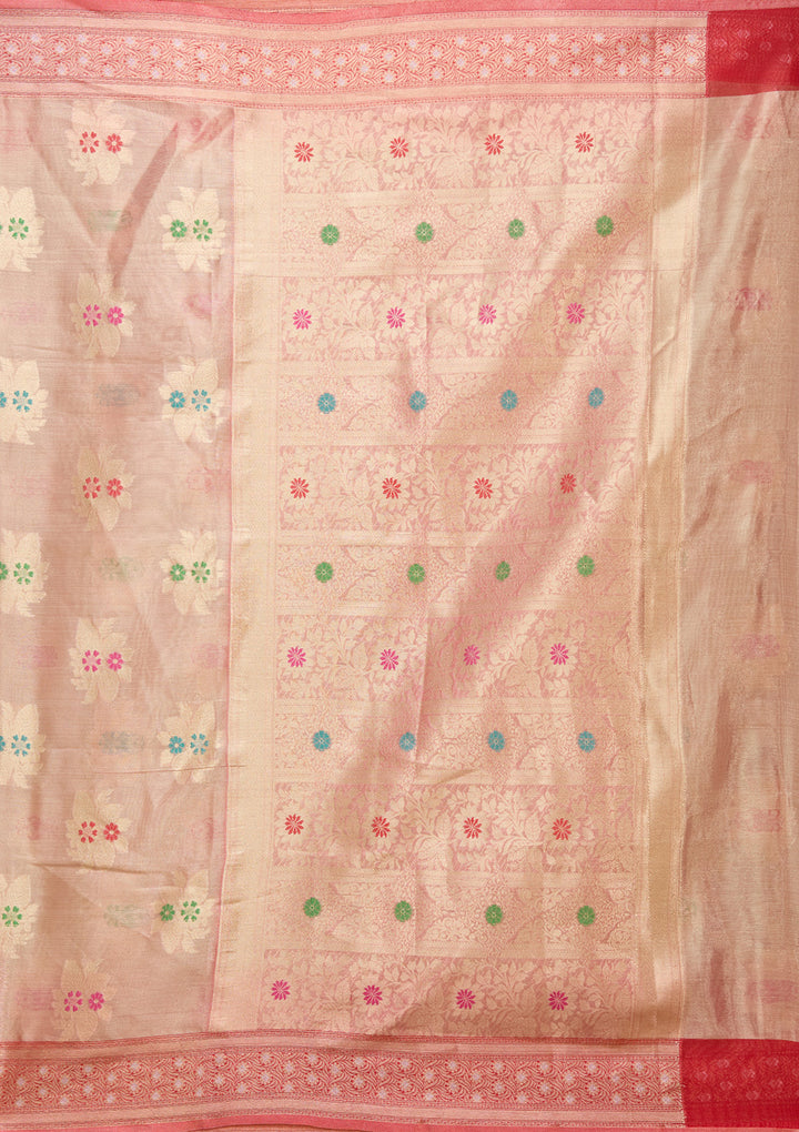 Peach Zariwork (Gold) Tissue Silk Saree