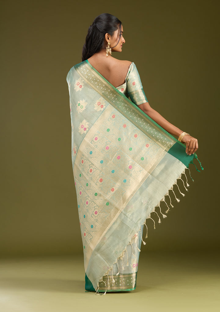 Sea Green Zariwork (Gold) Tissue Silk Saree