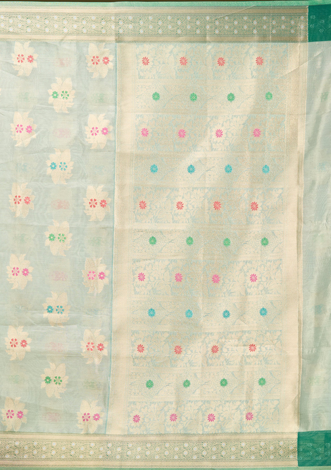 Sea Green Zariwork (Gold) Tissue Silk Saree