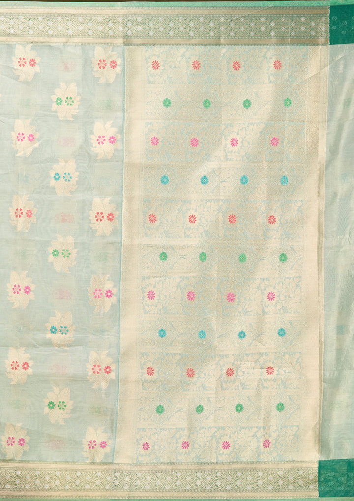 Sea Green Zariwork (Gold) Tissue Silk Saree