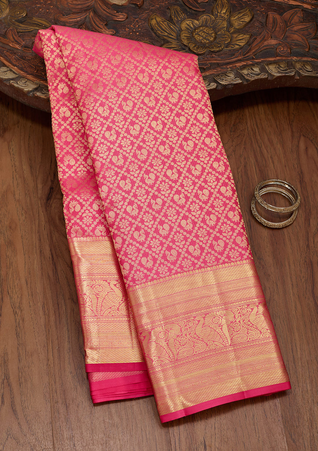 Rani Pink Zariwork Pure Silk Saree