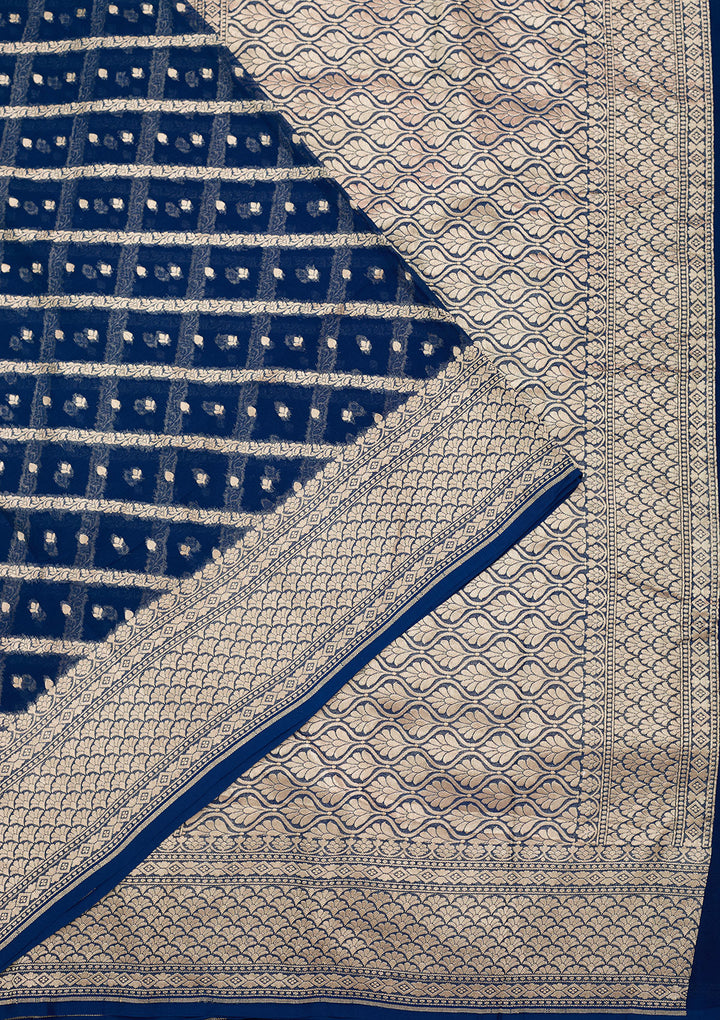 Blue Zariwork Georgette Silk_Saree