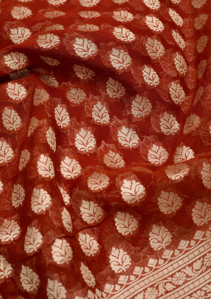 Rust Zariwork Georgette Silk_Saree