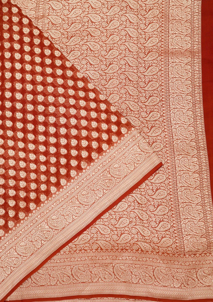 Rust Zariwork Georgette Silk_Saree