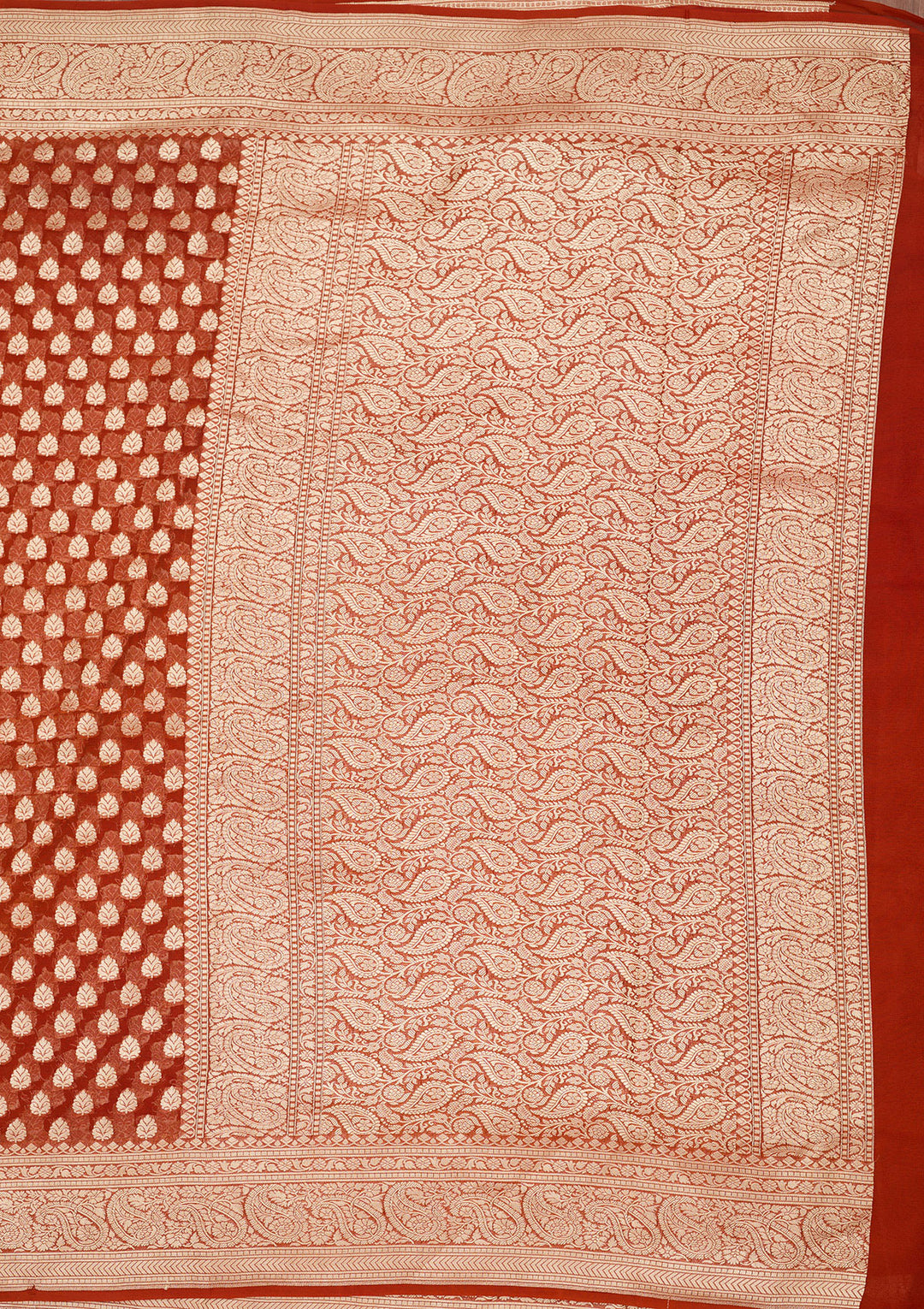 Rust Zariwork Georgette Silk_Saree
