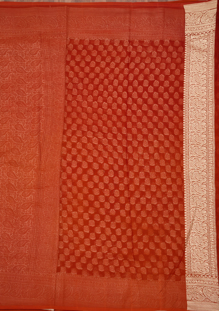 Rust Zariwork Georgette Silk_Saree