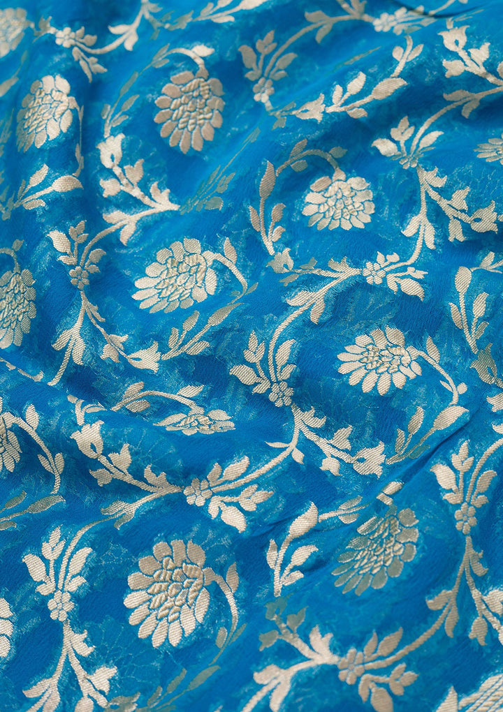 Blue Zariwork Georgette Silk_Saree