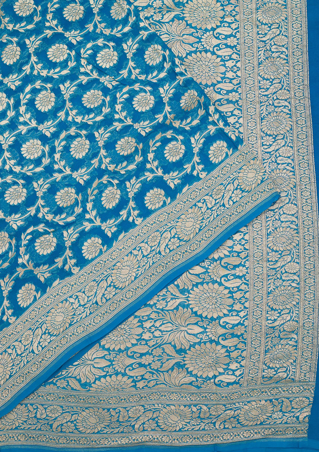 Blue Zariwork Georgette Silk_Saree