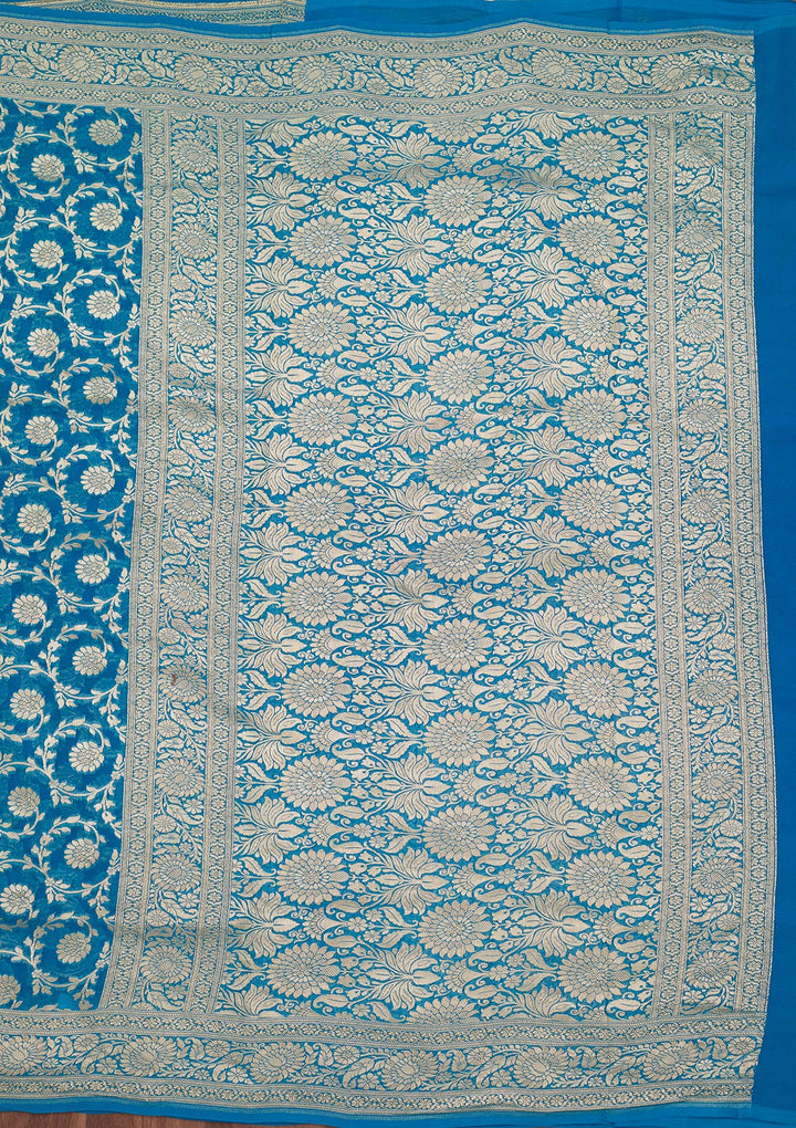 Blue Zariwork Georgette Silk_Saree