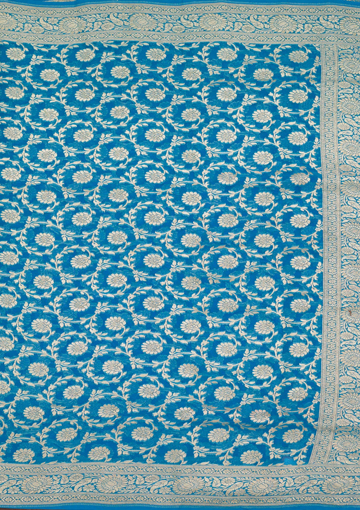 Blue Zariwork Georgette Silk_Saree