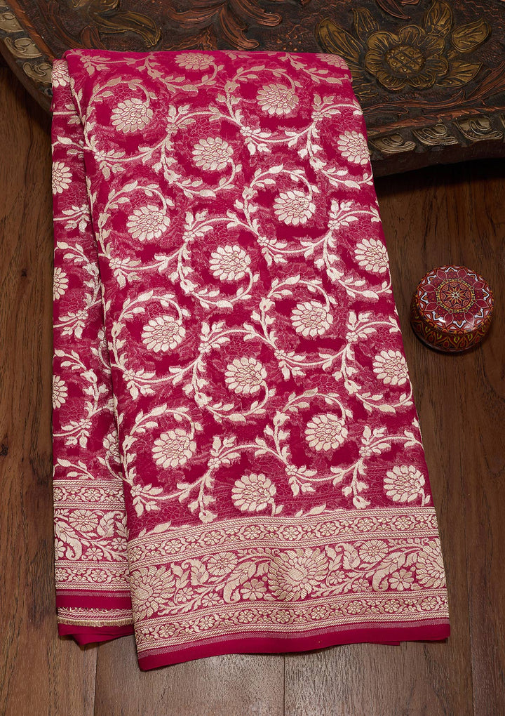 Rani Pink Zariwork Georgette Silk_Saree