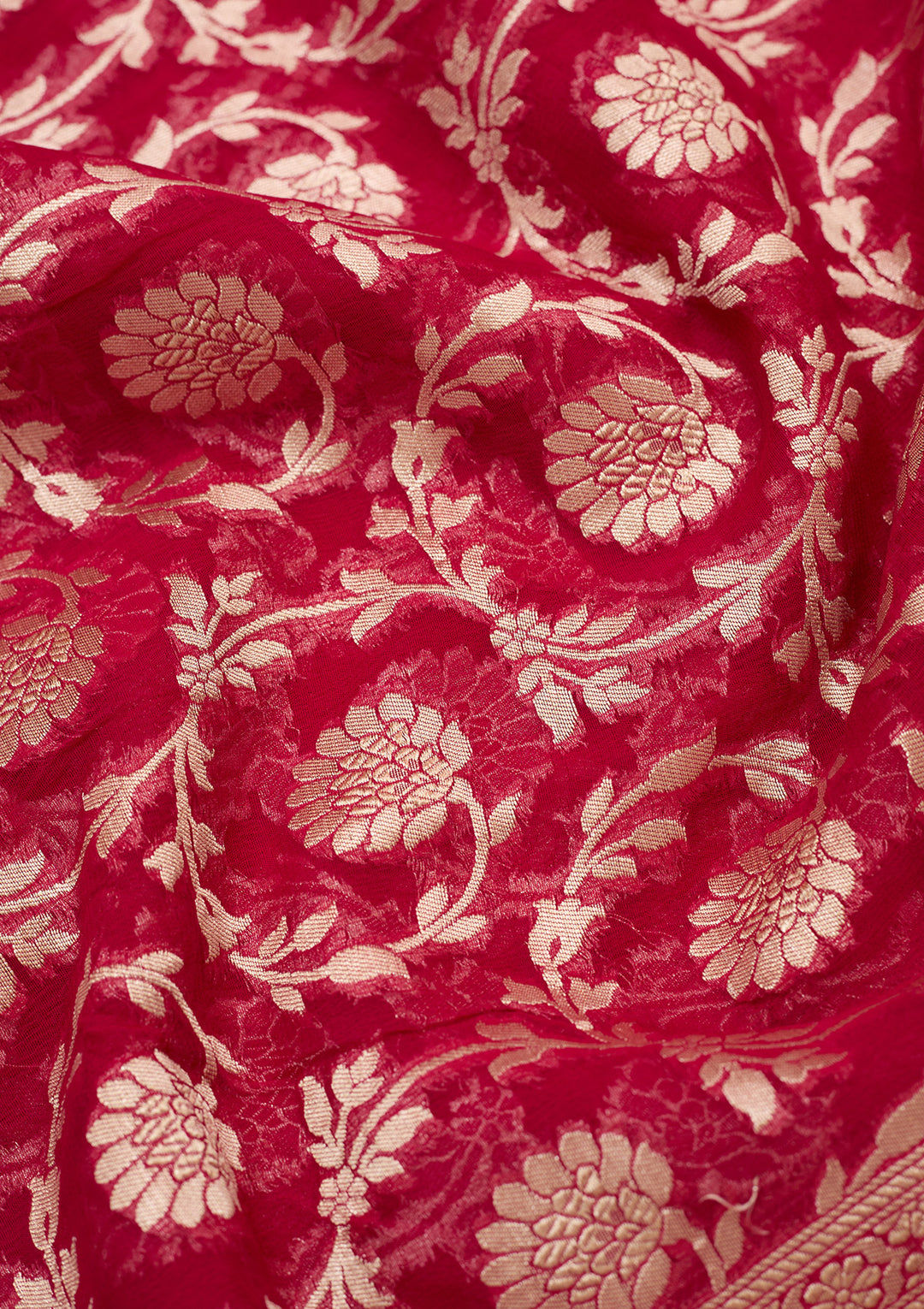 Rani Pink Zariwork Georgette Silk_Saree