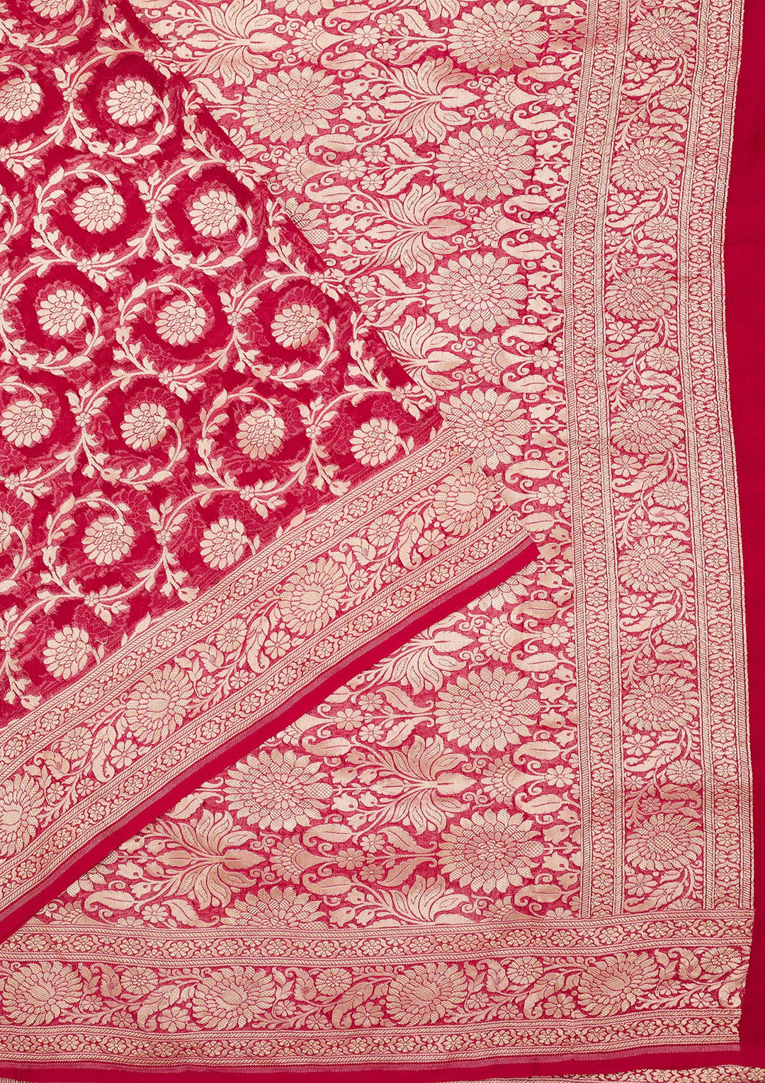 Rani Pink Zariwork Georgette Silk_Saree