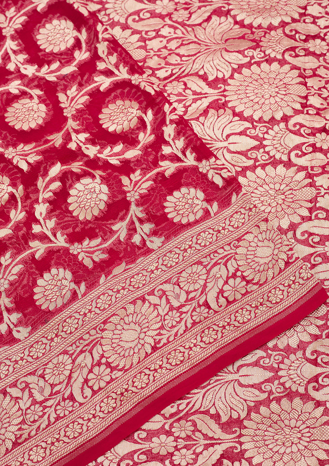 Rani Pink Zariwork Georgette Silk_Saree