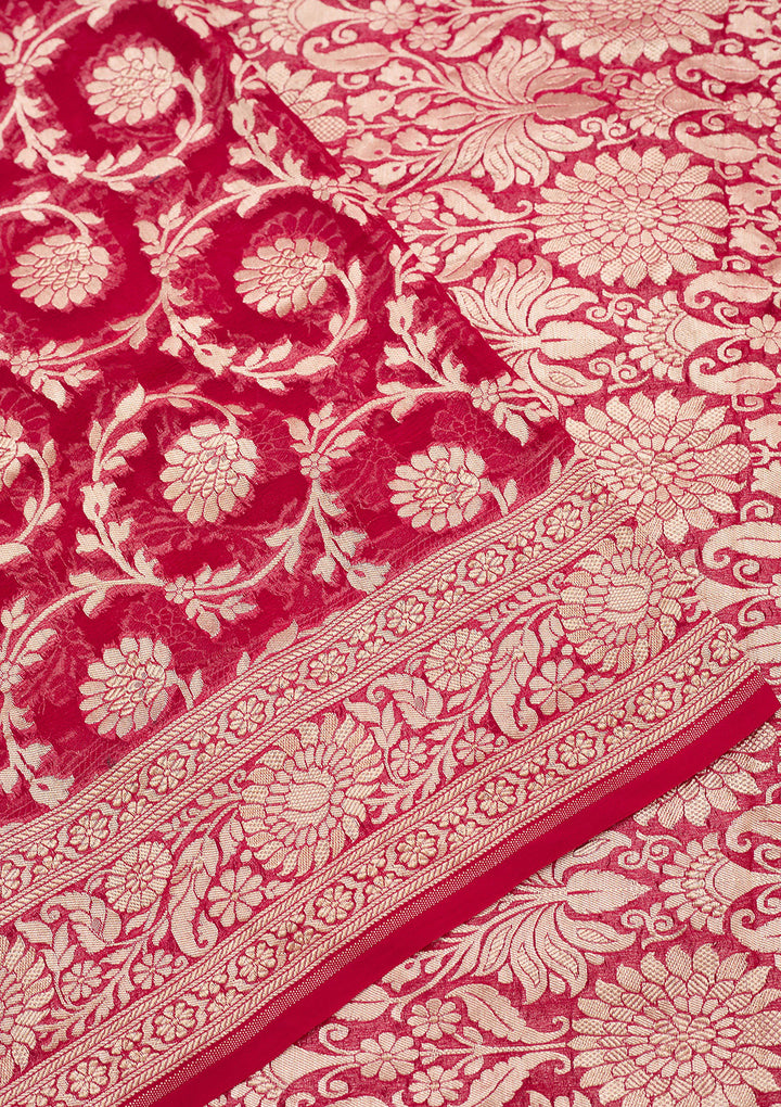 Rani Pink Zariwork Georgette Silk_Saree