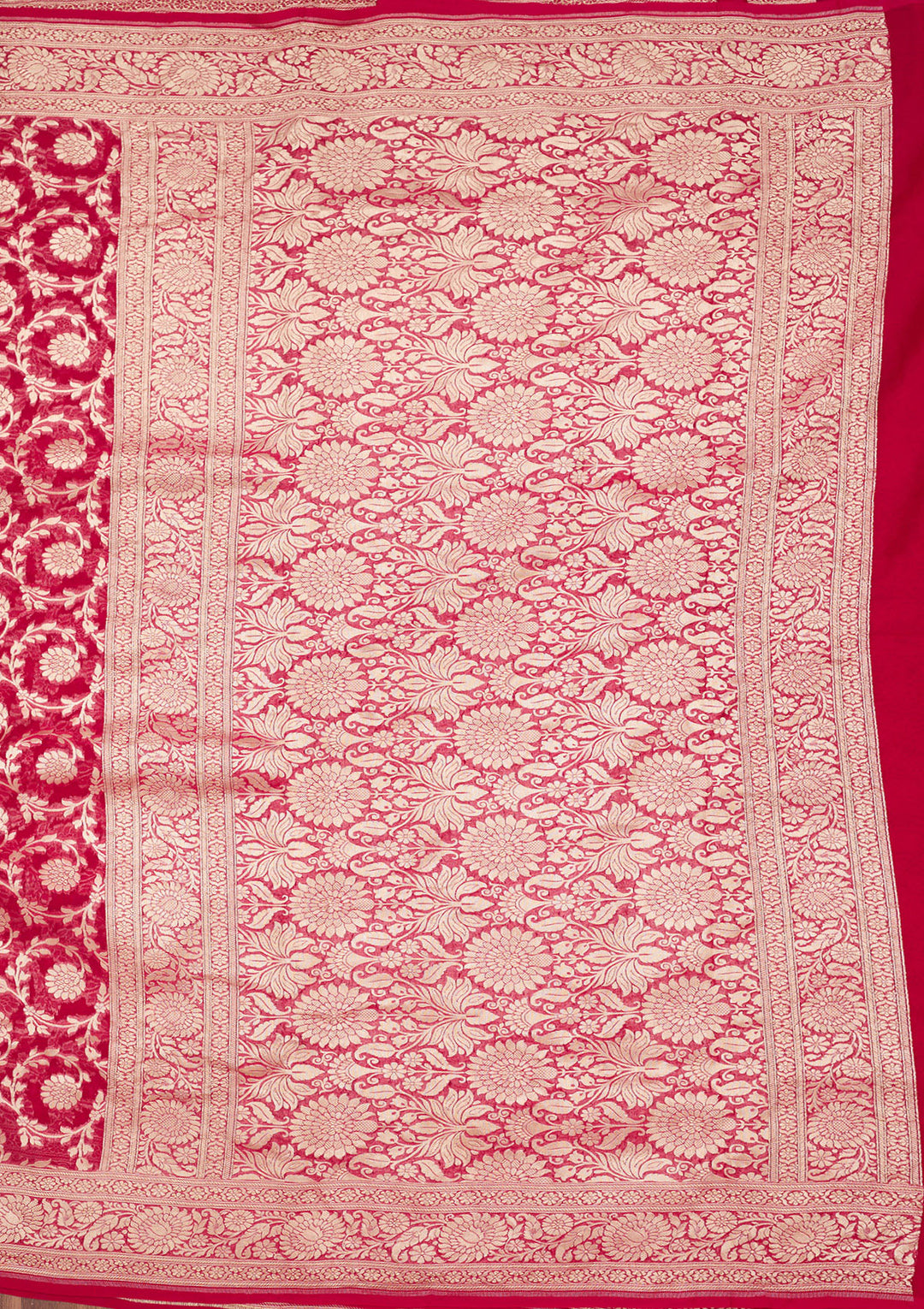 Rani Pink Zariwork Georgette Silk_Saree