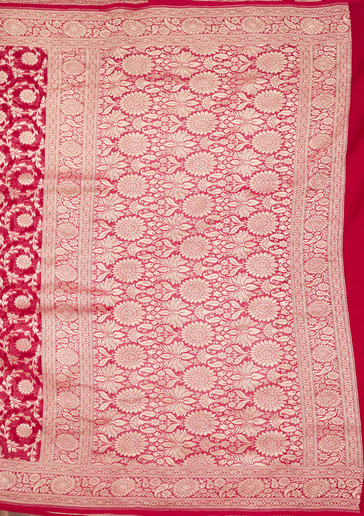 Rani Pink Zariwork Georgette Silk_Saree