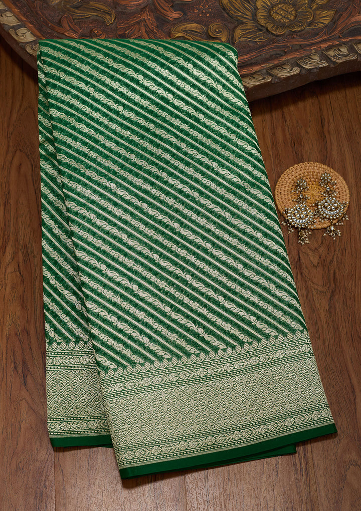 Bottle Green Zariwork Georgette Silk Saree