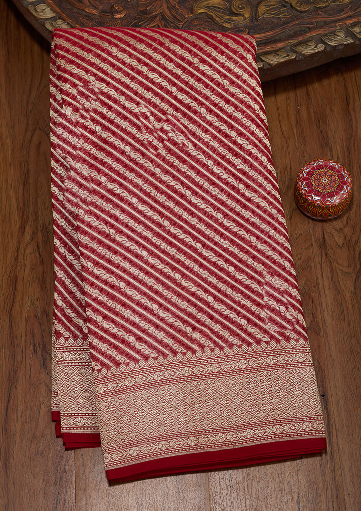 Maroon Zariwork Georgette Silk Saree