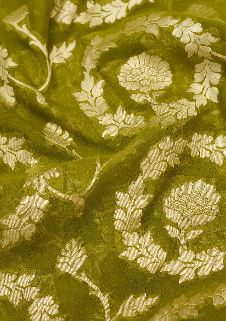 Mehendi Zariwork Georgette Silk Saree