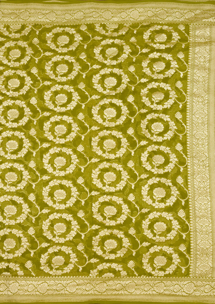 Mehendi Zariwork Georgette Silk Saree