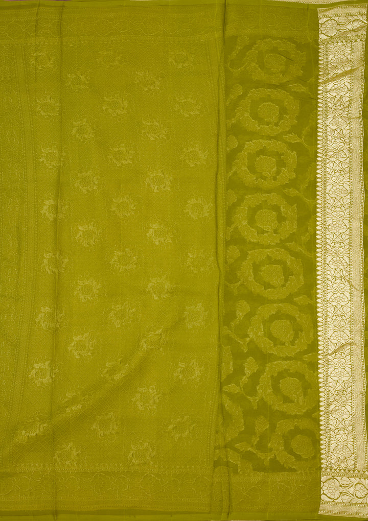 Mehendi Zariwork Georgette Silk Saree