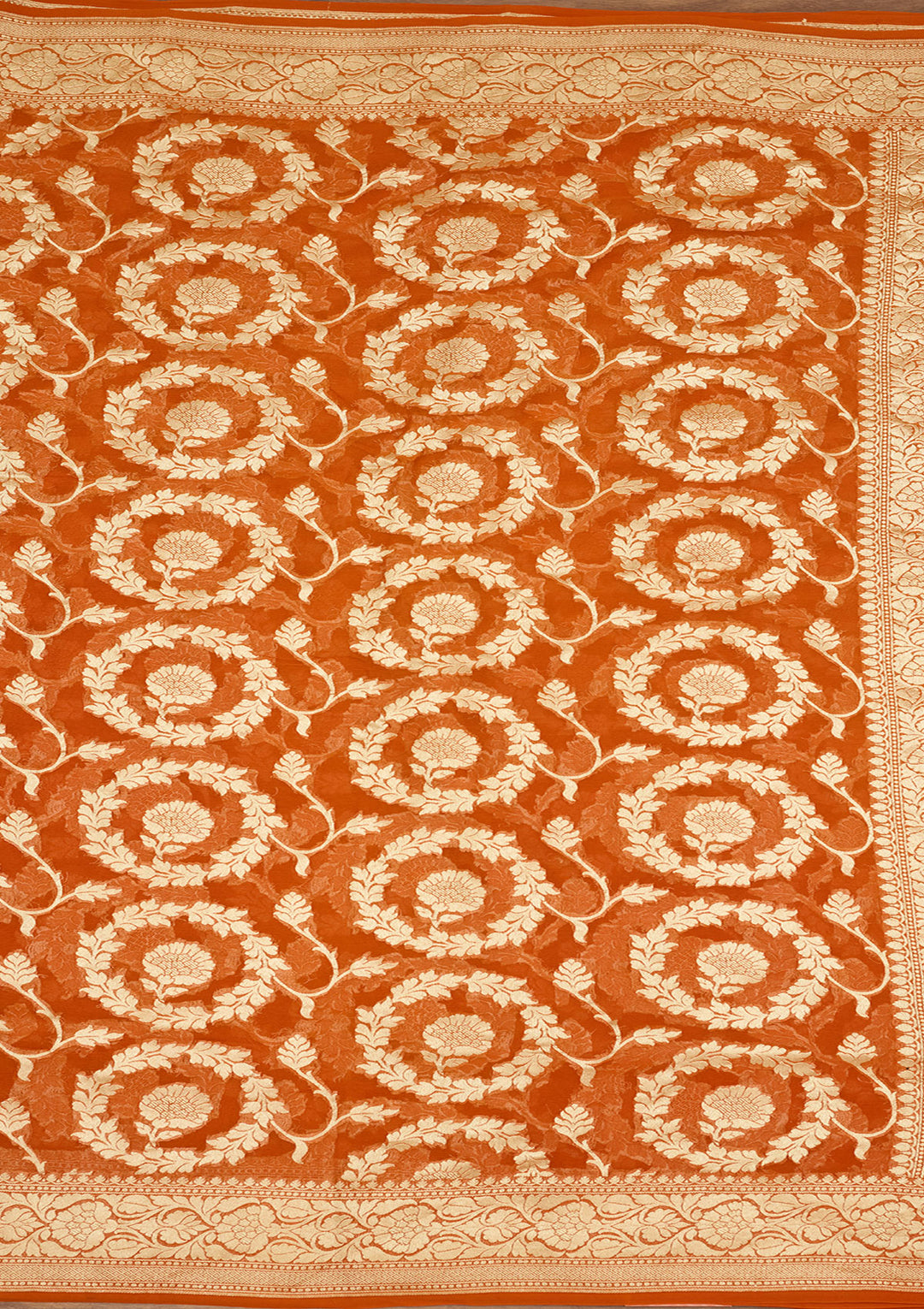 Rust Zariwork Georgette Silk Saree