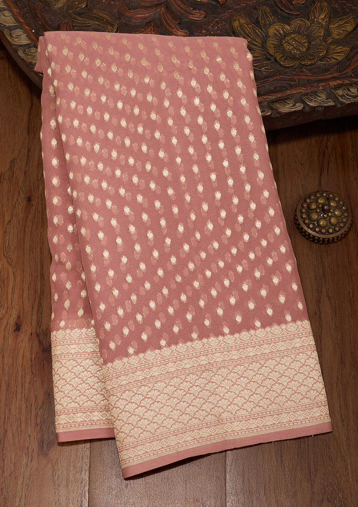 Onion Pink Zariwork (Gold) Pure Silk Saree