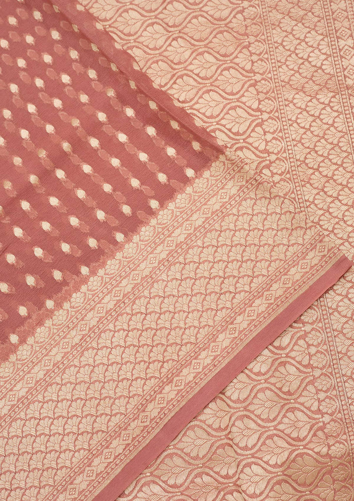 Onion Pink Zariwork (Gold) Pure Silk Saree