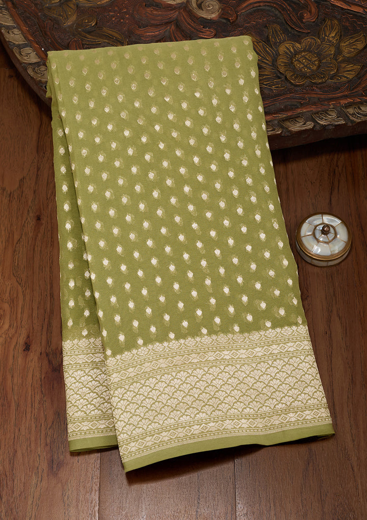 Pista Green Zariwork (Gold) Pure Silk Saree