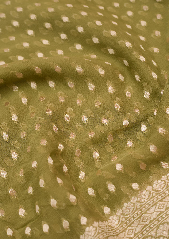 Pista Green Zariwork (Gold) Pure Silk Saree