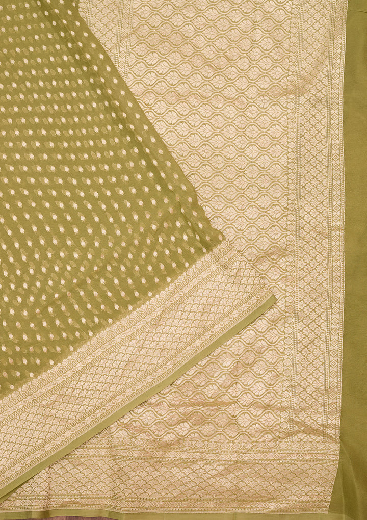 Pista Green Zariwork (Gold) Pure Silk Saree